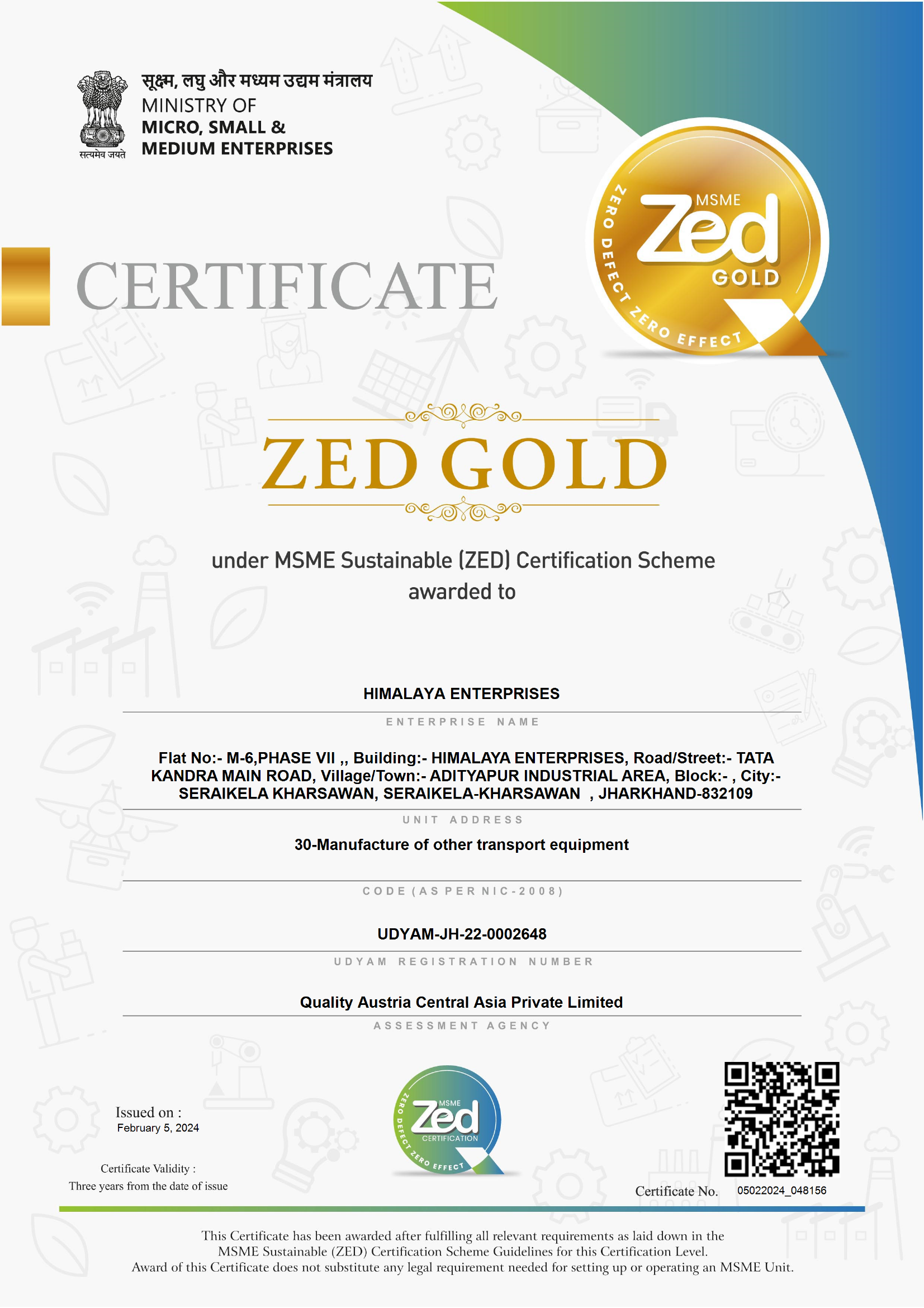 ZED Gold Certificate